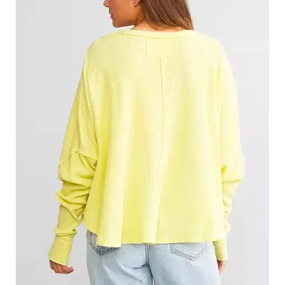 Free People Microphone Drop Lemon Grass‎ Yellow Thermal Top Waffle Knit Medium